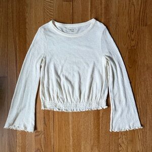 Madewell Cream Long Bell Sleeve Smocked Waist Tee, 100% Cotton, Small